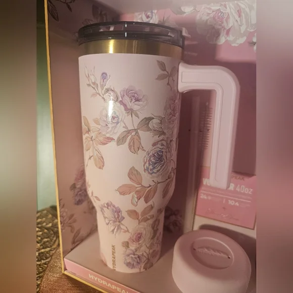 Hydrapeak Floral Tumbler with Lid - Pink and Gold - Picture 4 of 12